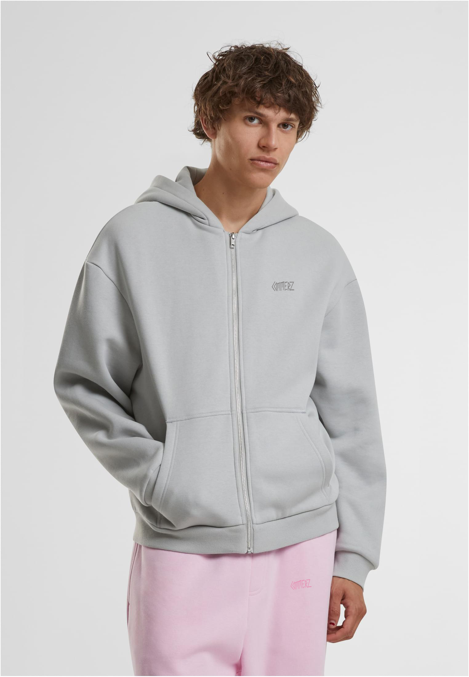 C159 Commerz Fluffy Zip Hoodie Light Grey Men