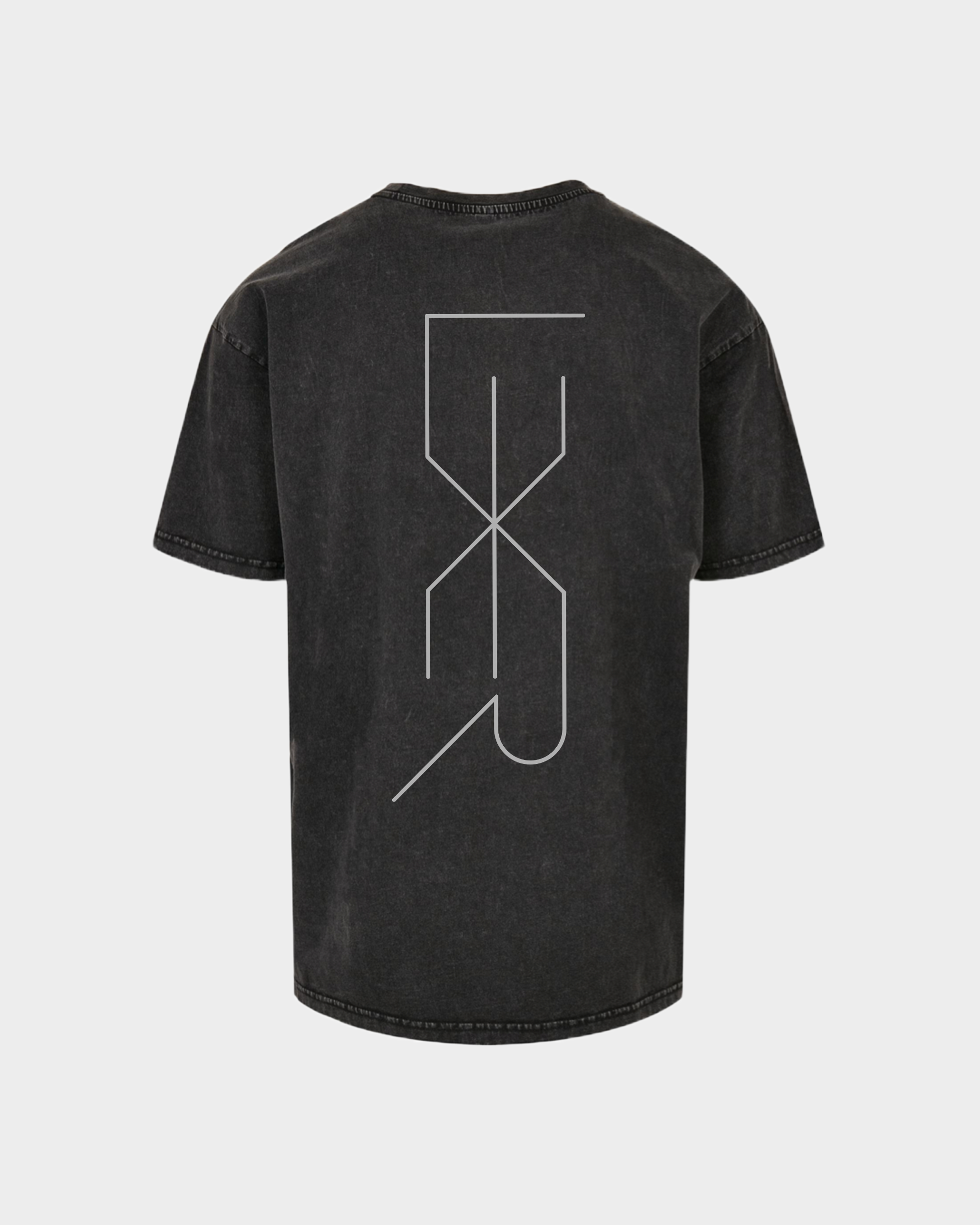 Schwarzes Stone Washed T-Shirt, unisex, mit silbernen reflektierenden Effekt Rückseite Lexer Schriftzug