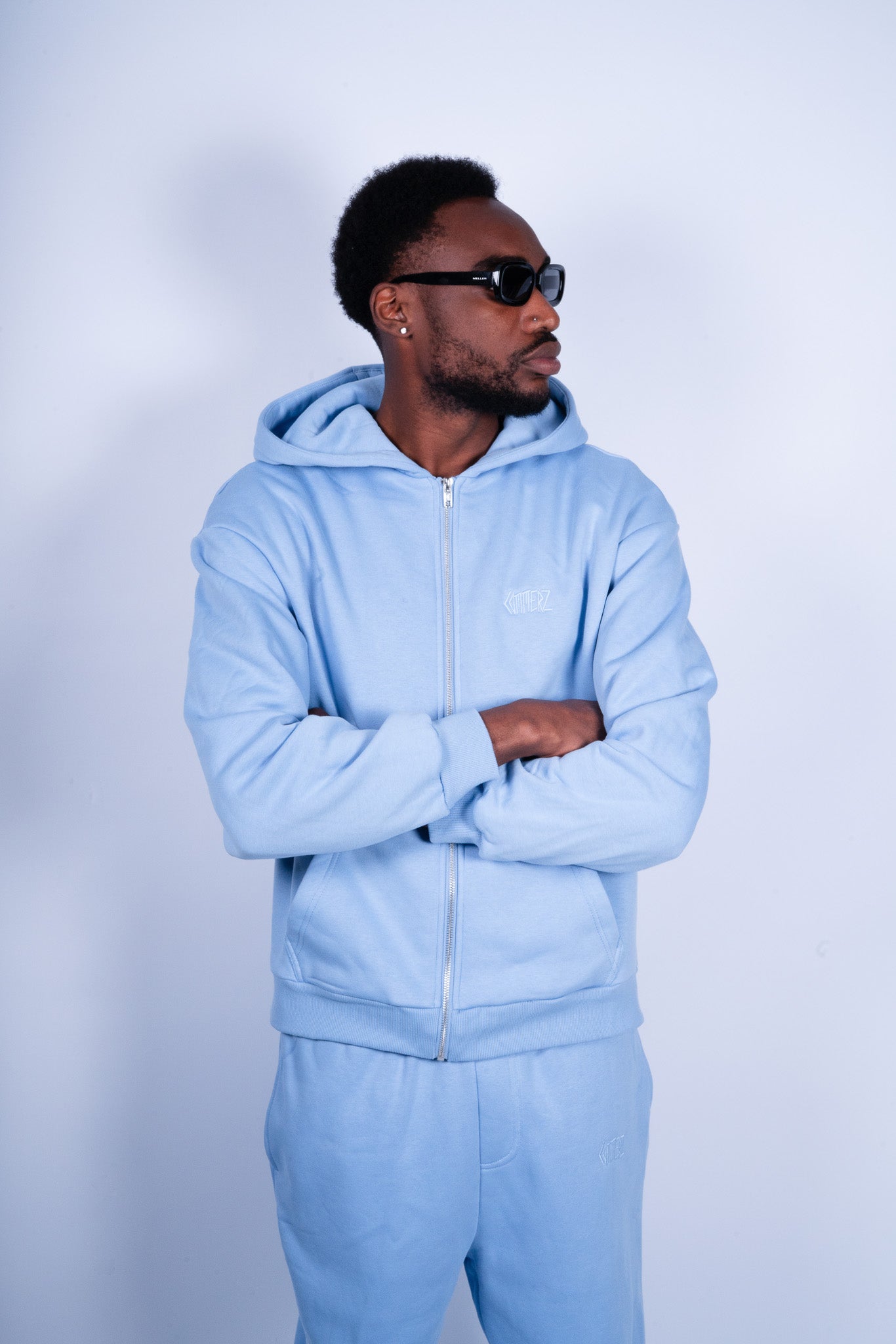 C139 Commerz Fluffy Zip Hoodie Light Blue Men