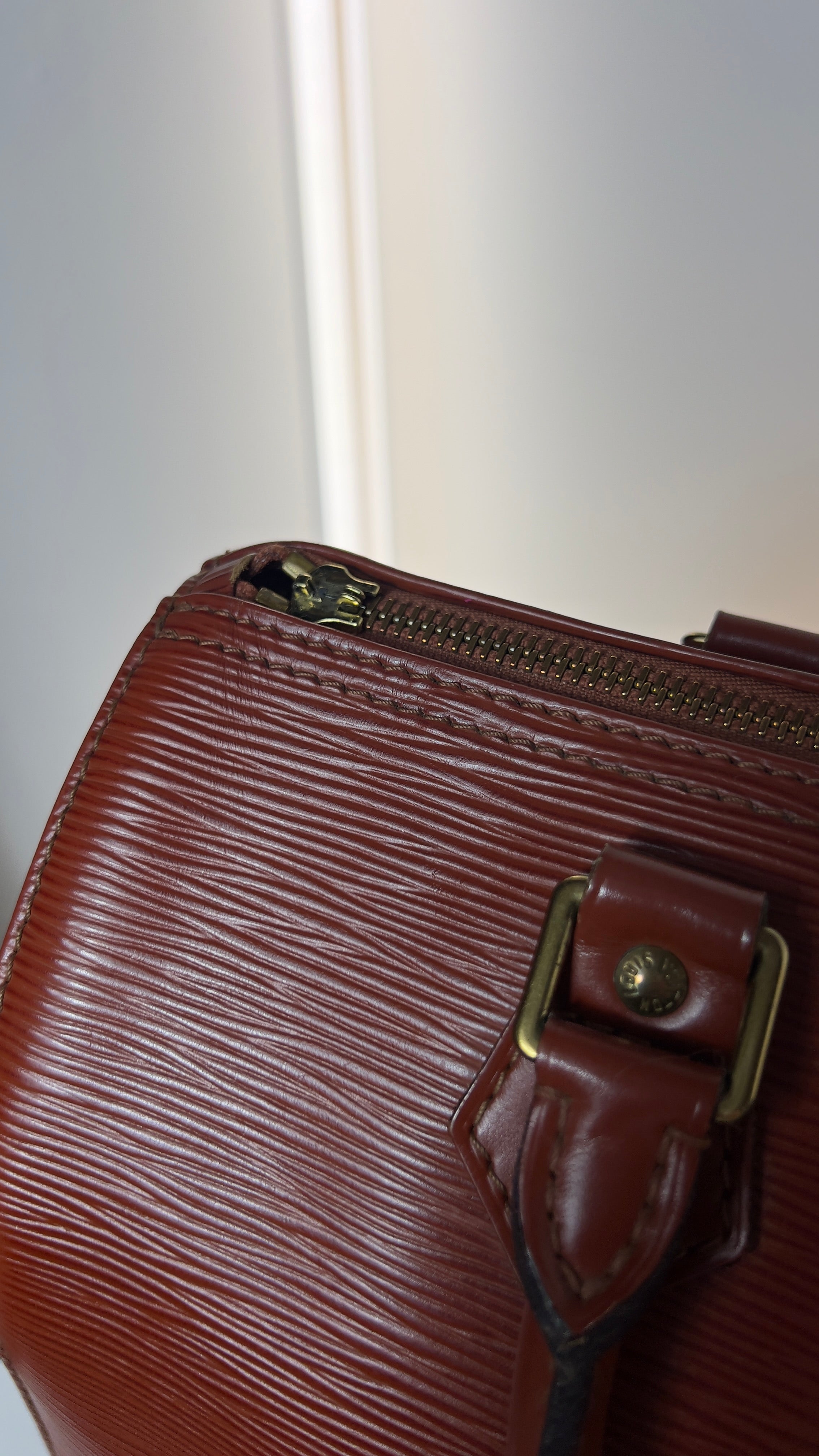 Vintage Louis Vuitton Speedy 30 Braun T12 Luxus Handtasche Griff u Reißverschluss