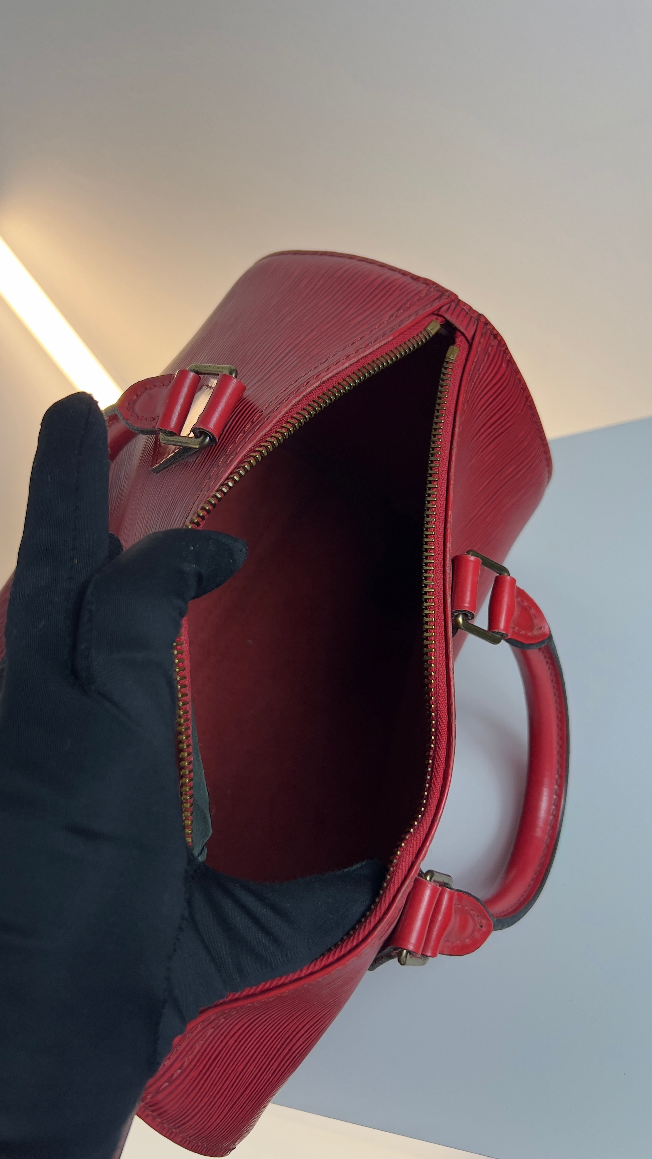 Vintage Louis Vuitton Speedy 30 Rot T11 Luxus Handtasche Innenseite