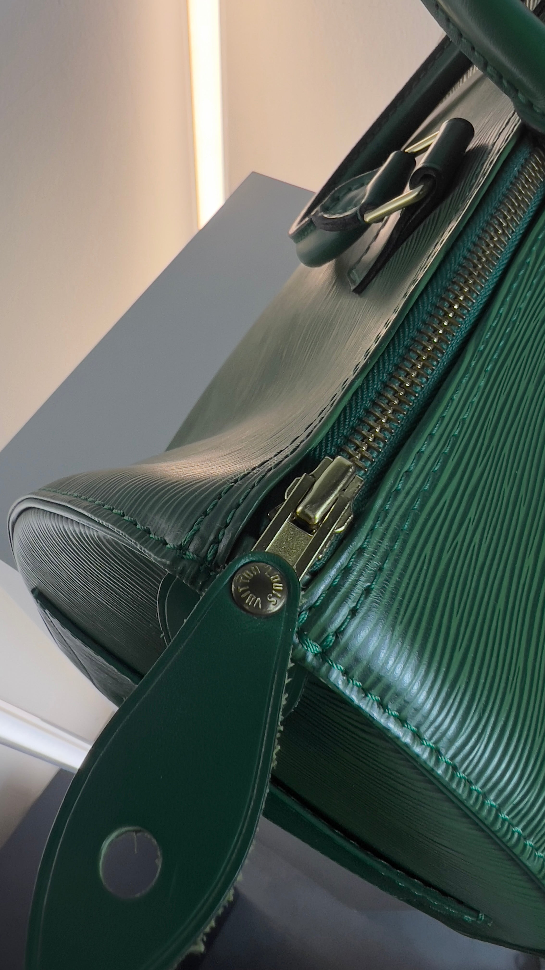 T17 Luxus Handtasche Louis Vuitton Speedy Grün Epi Reißverschluss