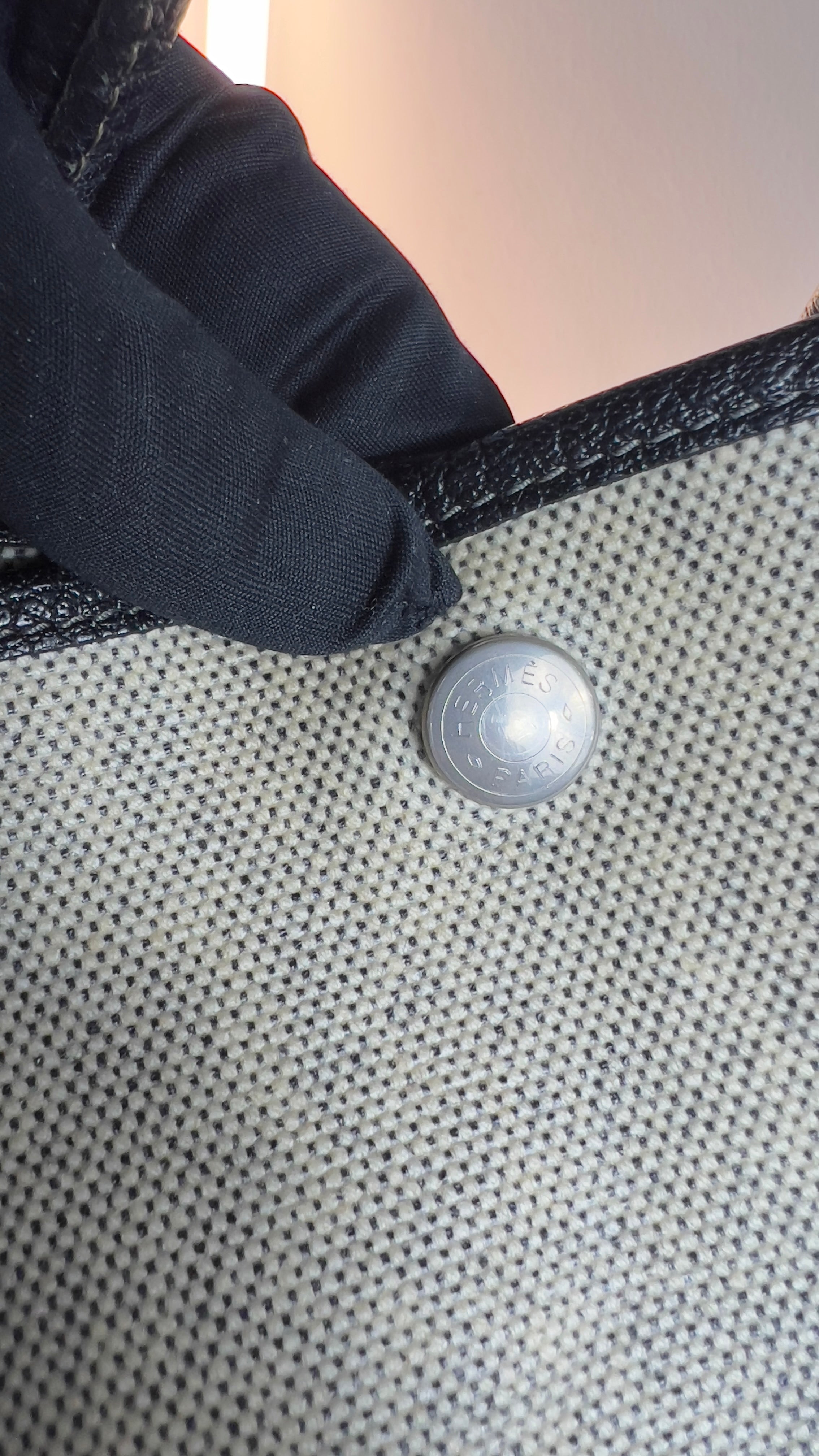 Vintage Hermes Garden Party T15 Luxus Handtasche Detail Knopf