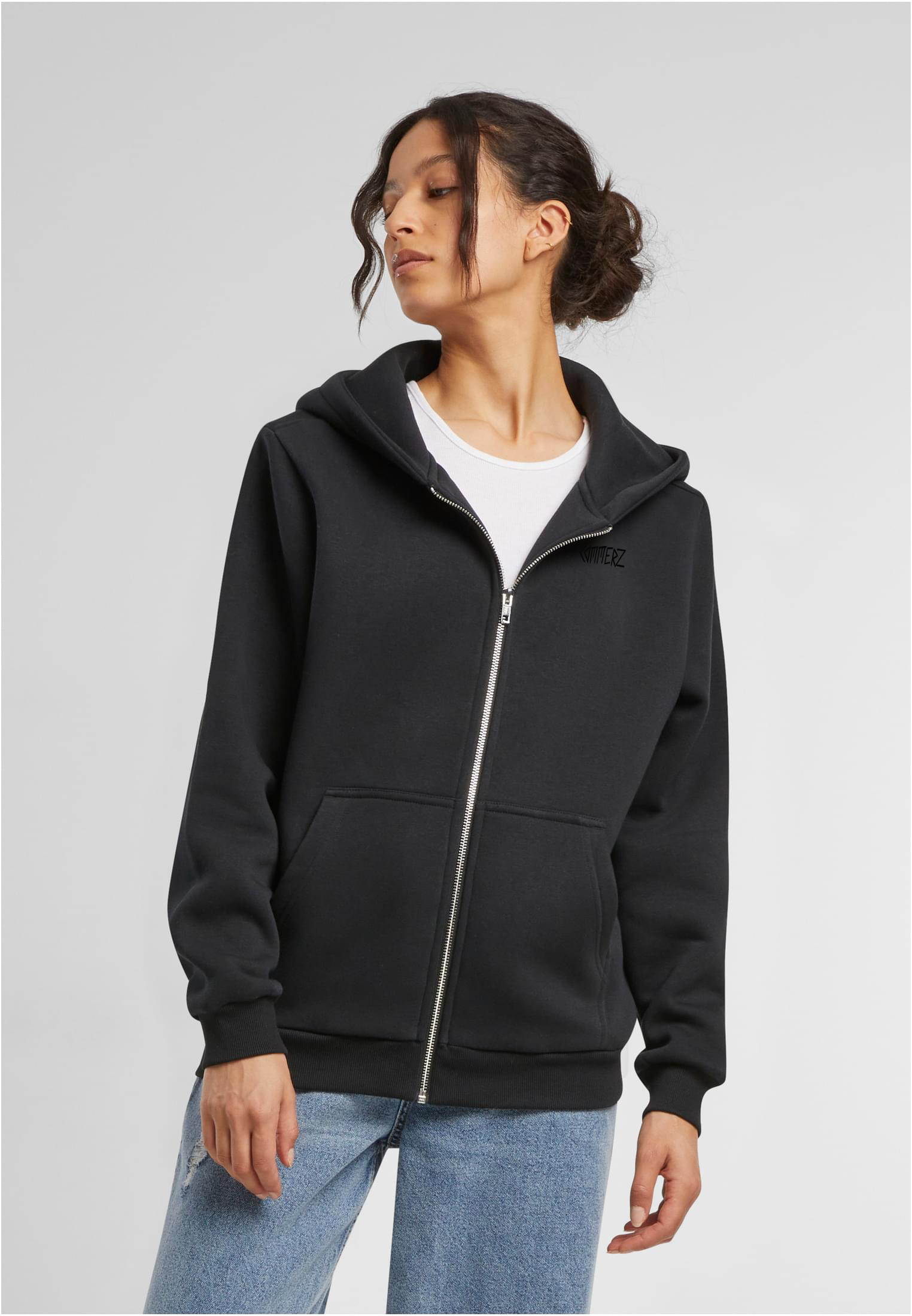 C154 Commerz Fluffy Zip Hoodie Black Women