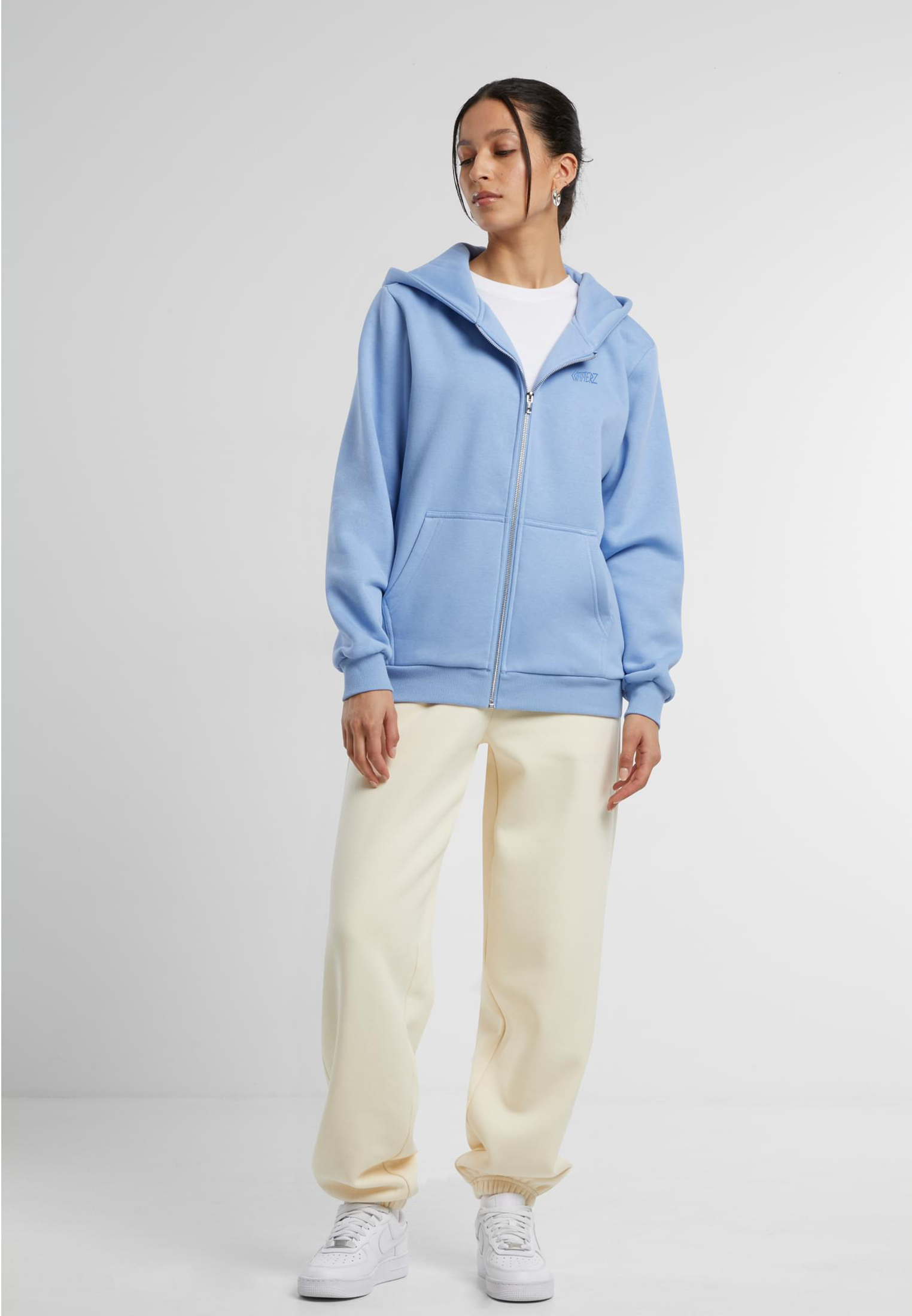 C156 Commerz Fluffy Zip Hoodie Light Blue Women